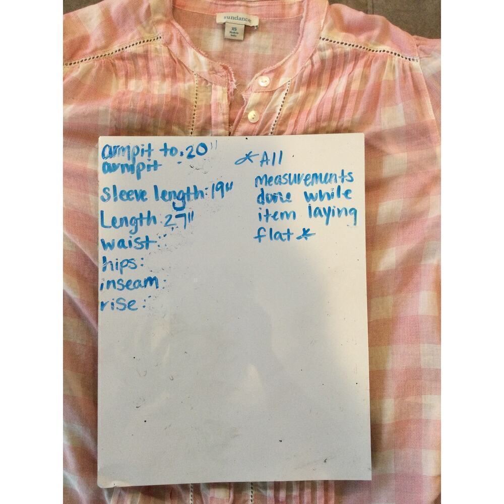 Sundance Risette Top Womens XS Pink Plaid Gingham 3/4 Sleeve Blouse Cottagecore - Picture 4 of 10